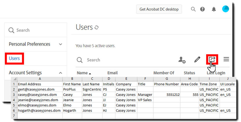 Export User list