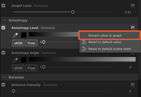 Extract value to graph - Action in Properties dock