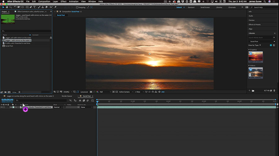 Sunrise video is added into the composition in After Effects below the master image.