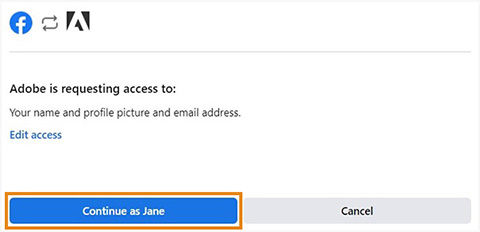 Select Continue as <your name> in Facebook