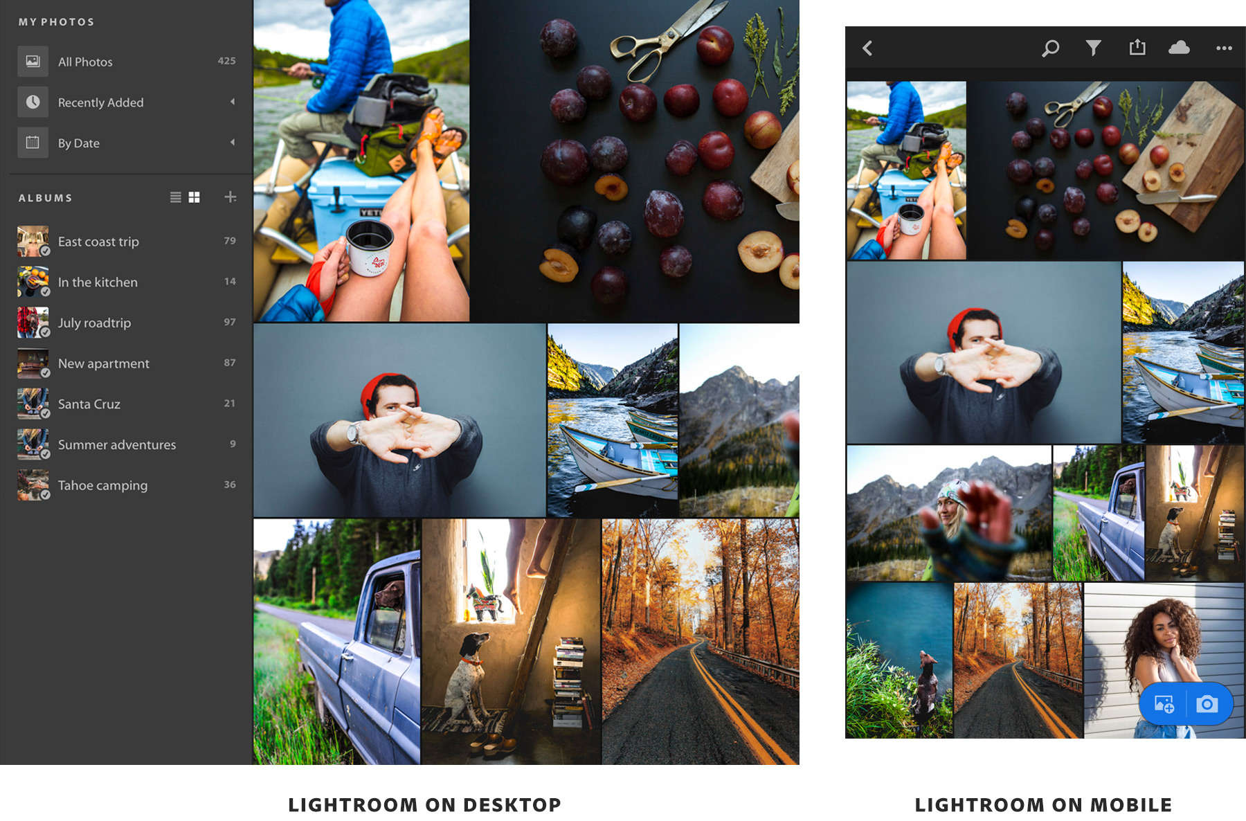 Lightroom syncs photos across devices automatically, and backs up full resolution versions to Creative Cloud. 