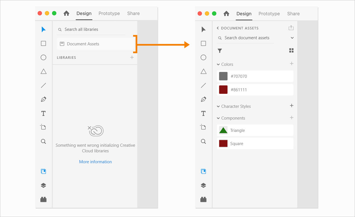 XD Libraries panel for FRL