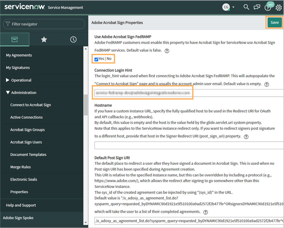 Enable fedramp in Sign for ServiceNow.