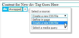 When a class or ID is added to an element, Dreamweaver prompts the user to select a source, in page or new CSS file.