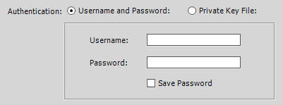 Connecting via SFTP with a username and password.