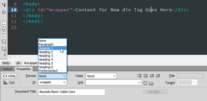 Placeholder text is converted to a top-level heading.