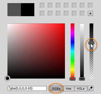 Using the color picker to select a semi-transparent background.