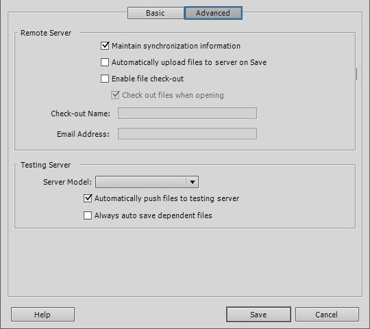 Advanced server options dialog box