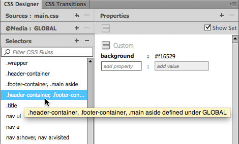 Figure 10. Hovering over a selector
