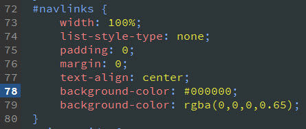 A hexadecimal color is specified for older browsers, followed by an RGBa format for newer ones.