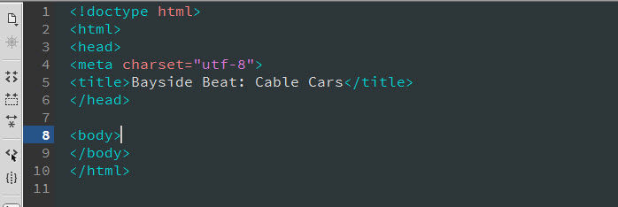 Basic HTML structure automatically created by Dreamweaver