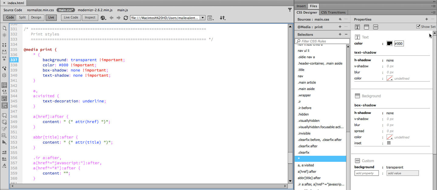 Figure 12. The universal selector in the sample project 