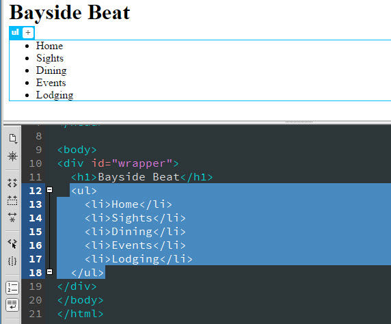 Additional list items are added with the <li> tag.