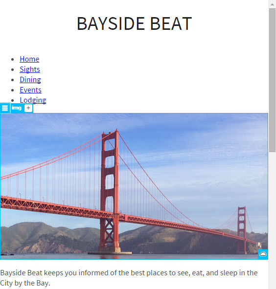 The Live View scrubber is adjusted to make the Golden Gate Bridge image resize to fill the horizontal space automatically.