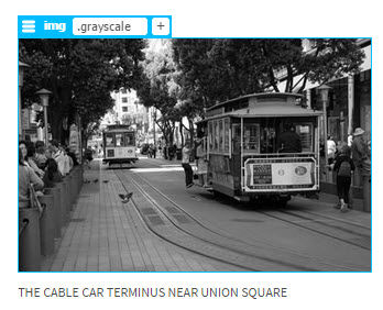 An image is converted to grayscale using a CSS filter.