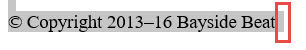 Space appears at the end of a copyright notice pasted from Microsoft Word.