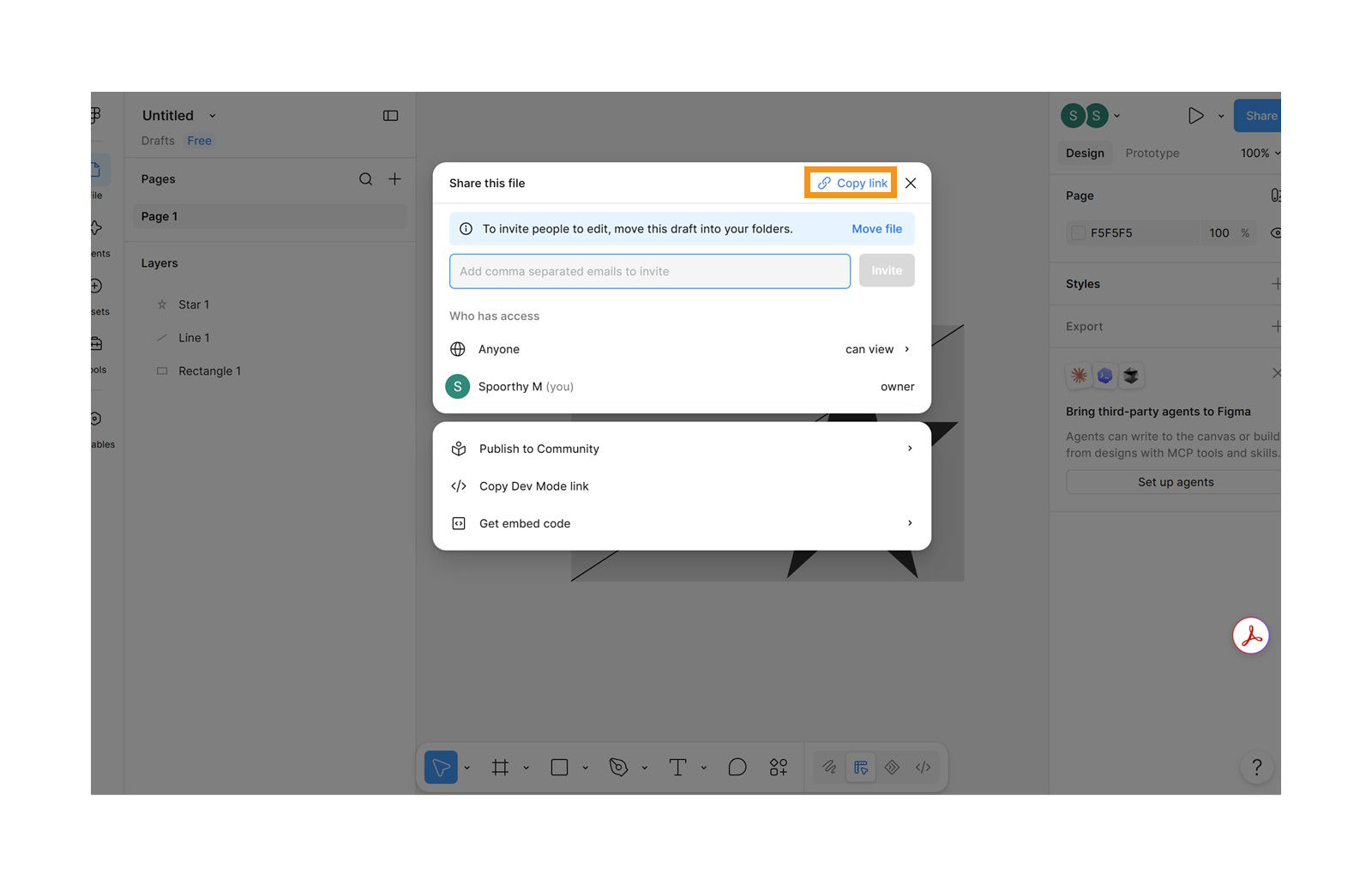 The Figma Share this file dialog displays the Copy link option.
