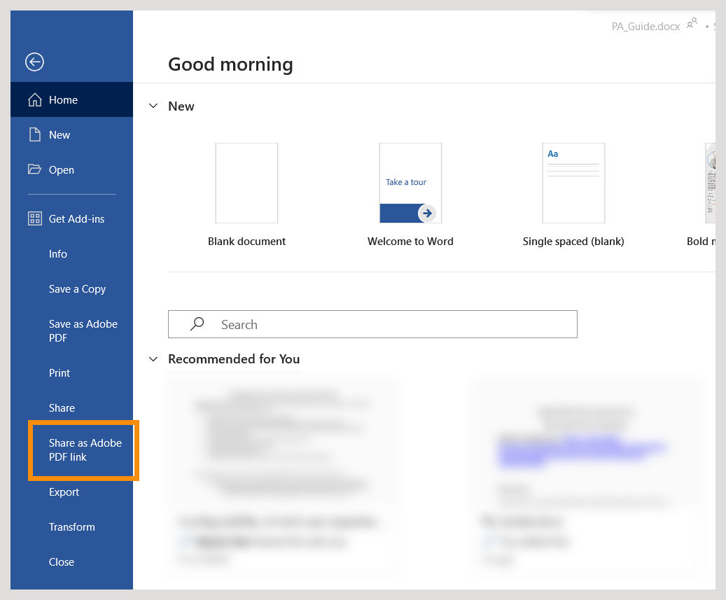 Create PDF and share link