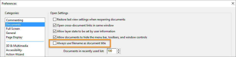 Preference to use filename as document title