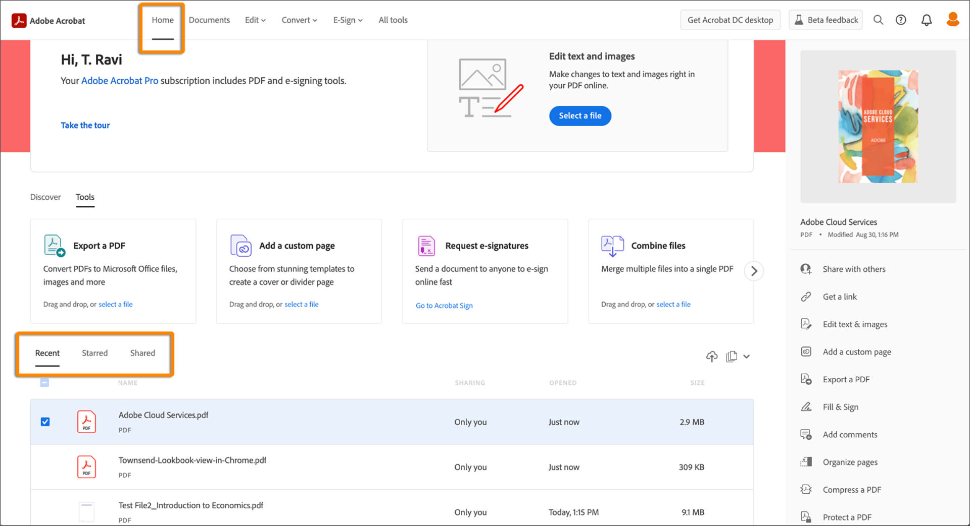 Your files stored in Adobe Document Cloud