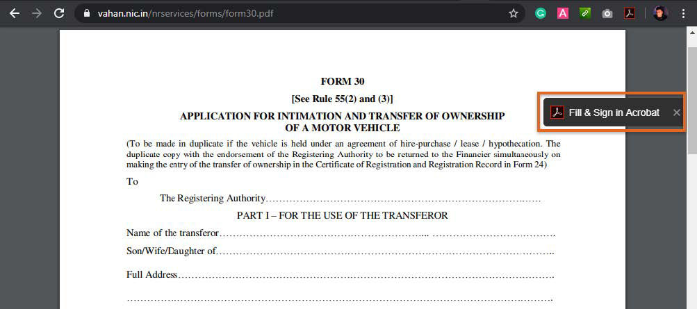 Fill & Sign option in Acrobat extension in Google Chrome