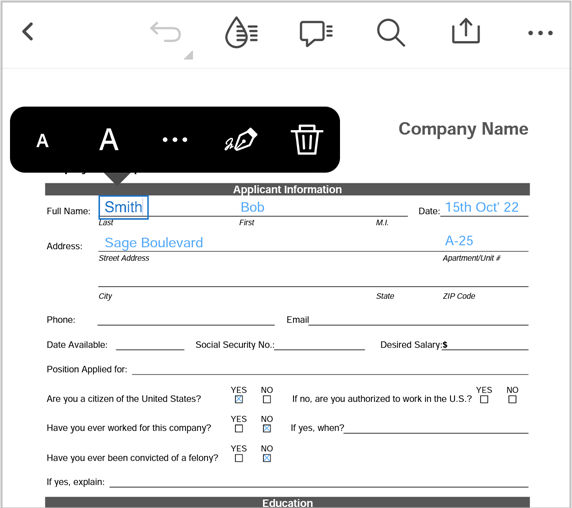 Vypĺňajte textové polia v súbore PDF.