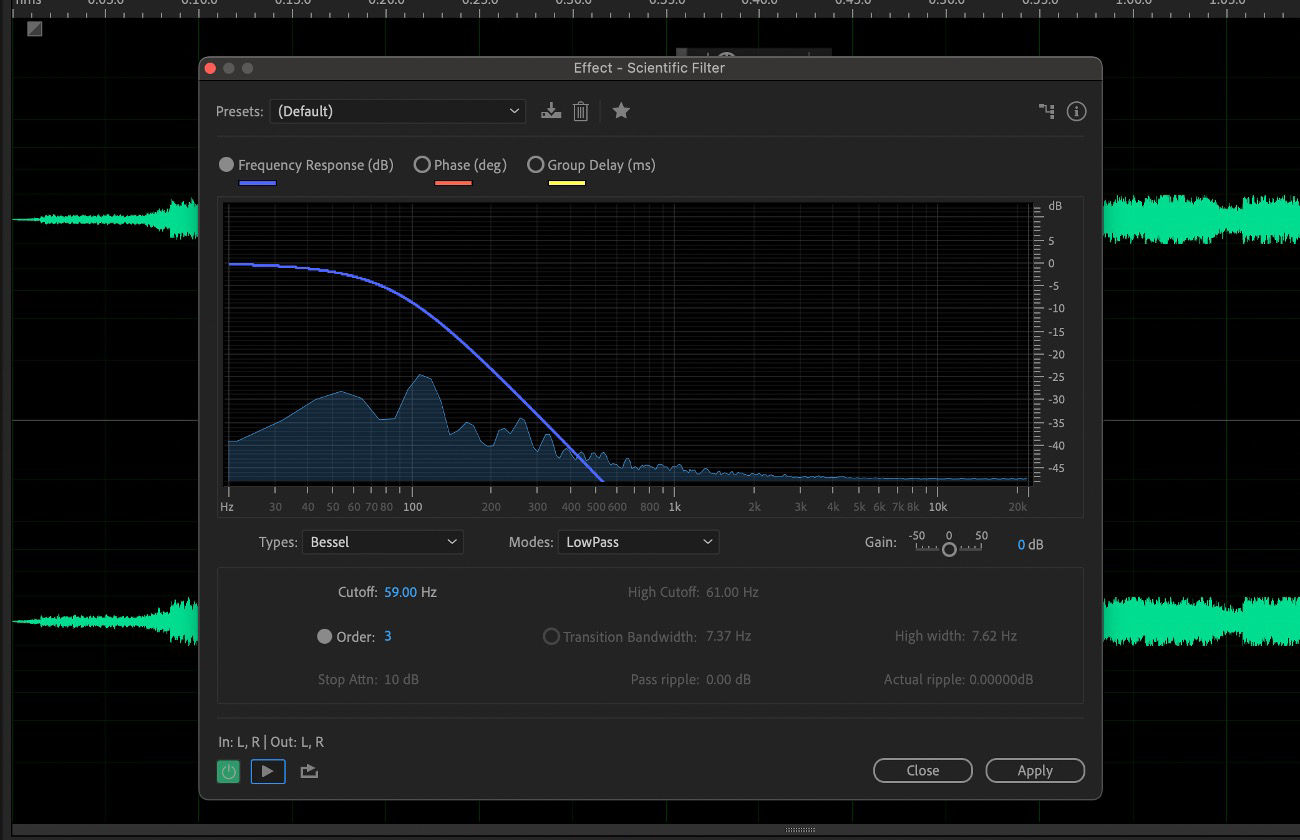 The Scientific Filter effect dialog box is open, and it has different Types and Modes that you can select from.