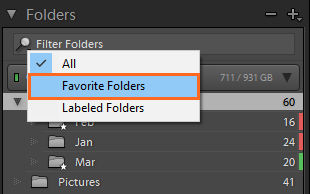 Filter favorite folders in the Folders panel