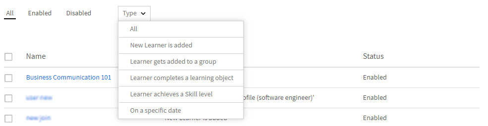 Filter a learning plan