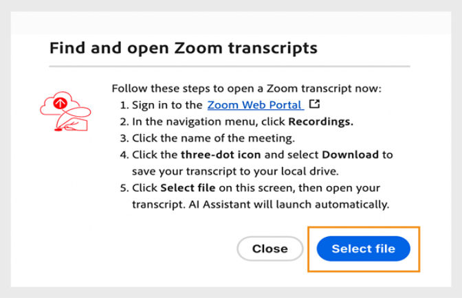 Find and open Zoom transcripts