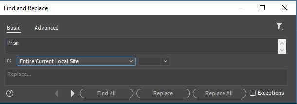 The Find and Replace dialog box