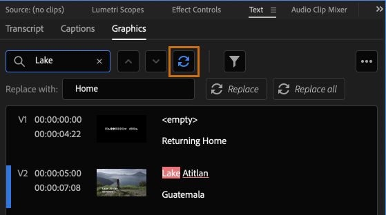 Click the Replace icon to replace text