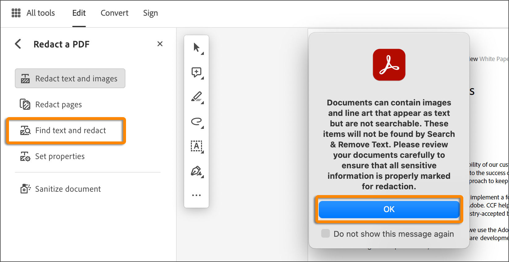 Removing sensitive content from PDFs in Adobe Acrobat