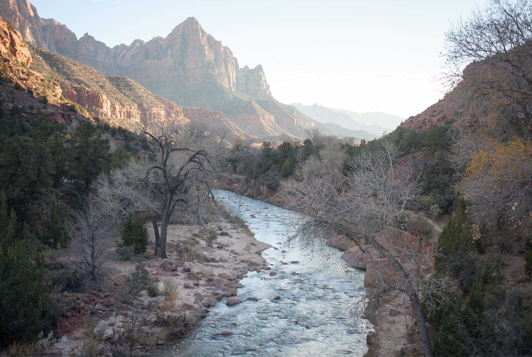 Original canyon and river image appears dull with muted colors.