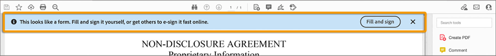 Prompt to use the Fill & Sign tool