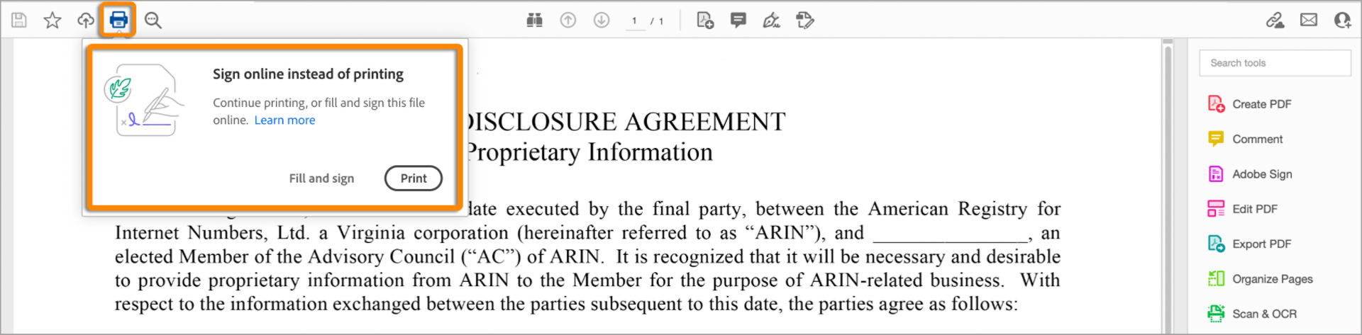 Prompt to sign online instead of printing