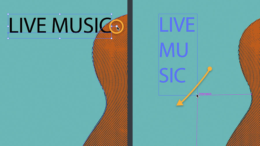 “LIVE MUSIC” text box is resized and the text automatically wraps to fit inside. 