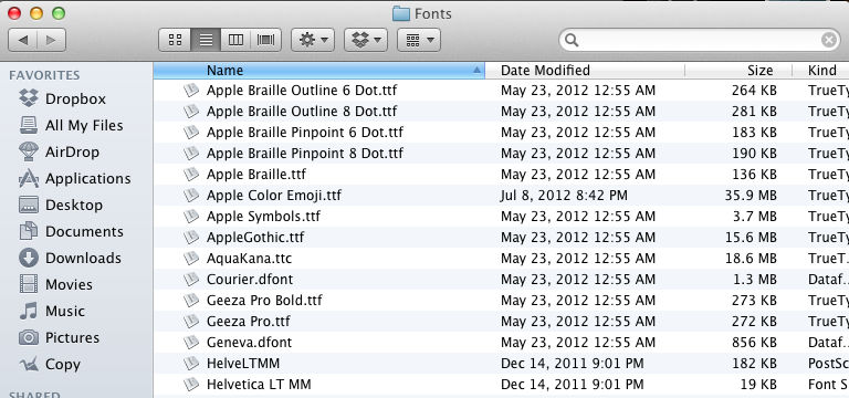 The fonts folder in Mac OS X