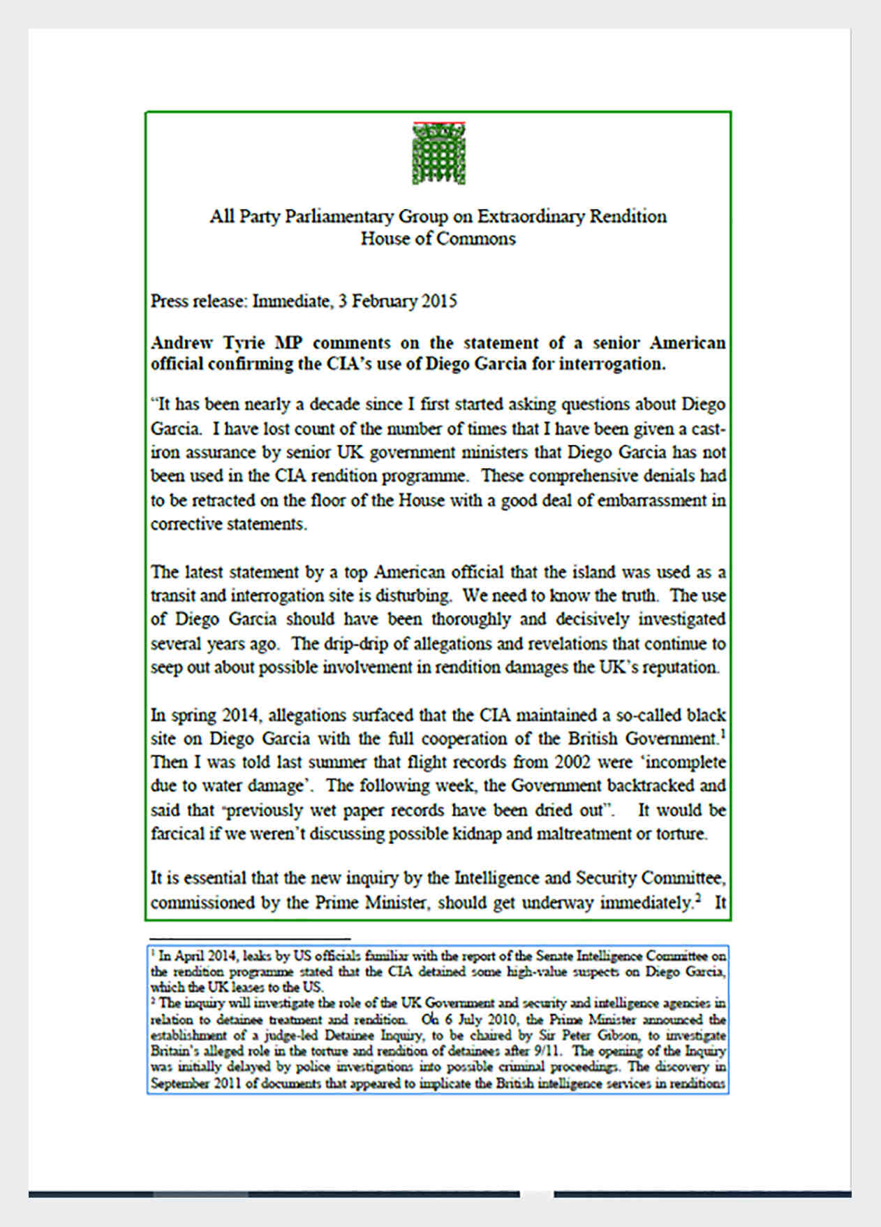 A Footnote at the bottom of the document