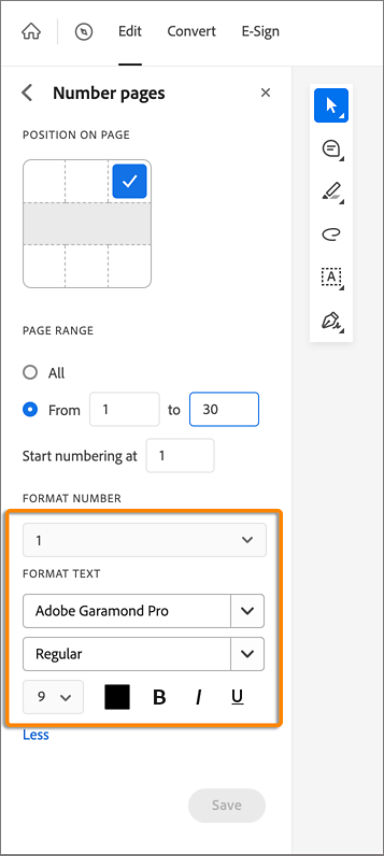 Format page numbers