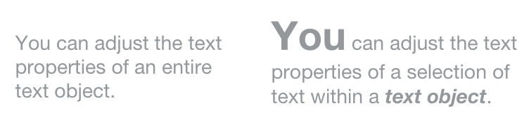 Format the entire text object or individual sections of text