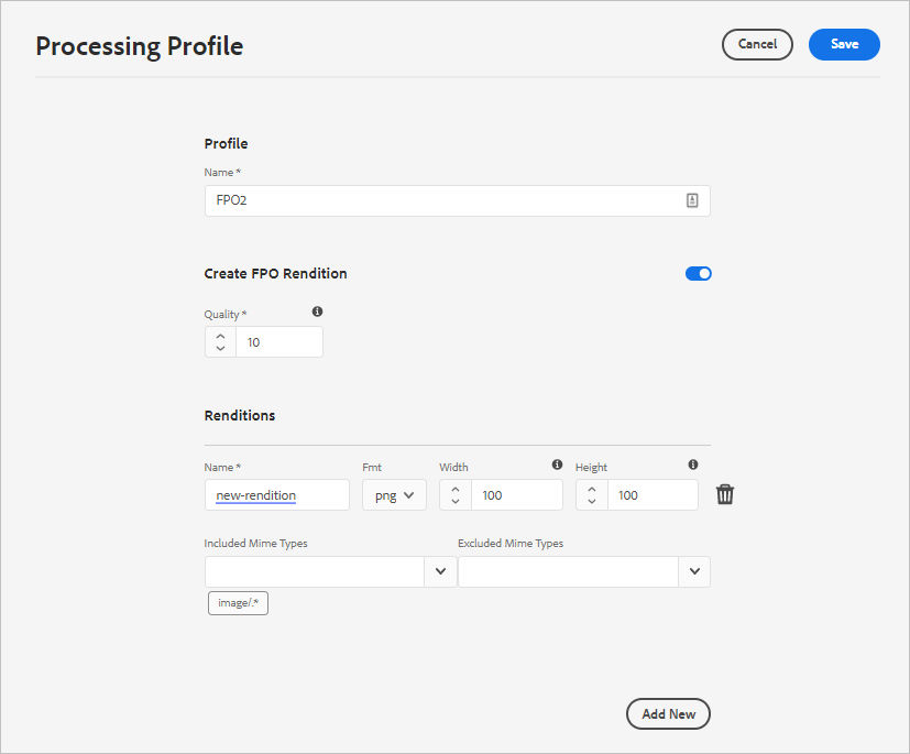 Create a Processing Profile for FPO renditions and other rendition