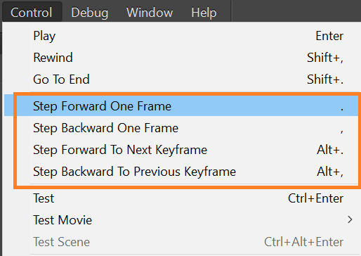 Navigatieopties met sneltoetsen voor het hoofdframe