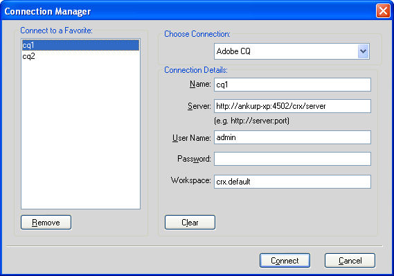 Connection Manager dialog box