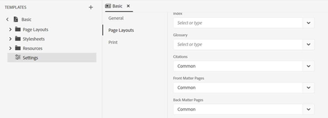 Front and back matter settings in templates