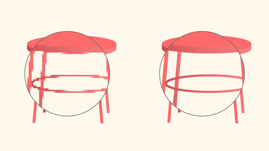 A side-by-side comparison of a raster image and a vector graphic