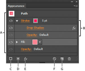 Appearance panel listing attributes of a grouped object