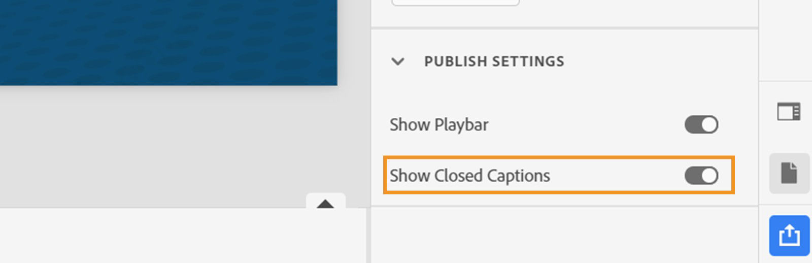 This image shows how to enable closed captions from Project properties