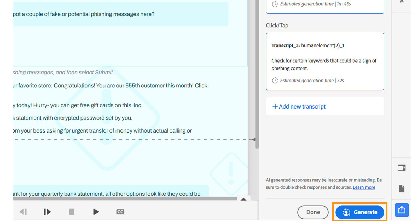 Select Generate to generate the avatar narration video