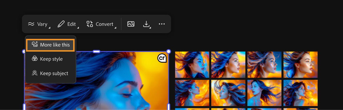 Use the More like this option to generate images that closely reflect the original one.